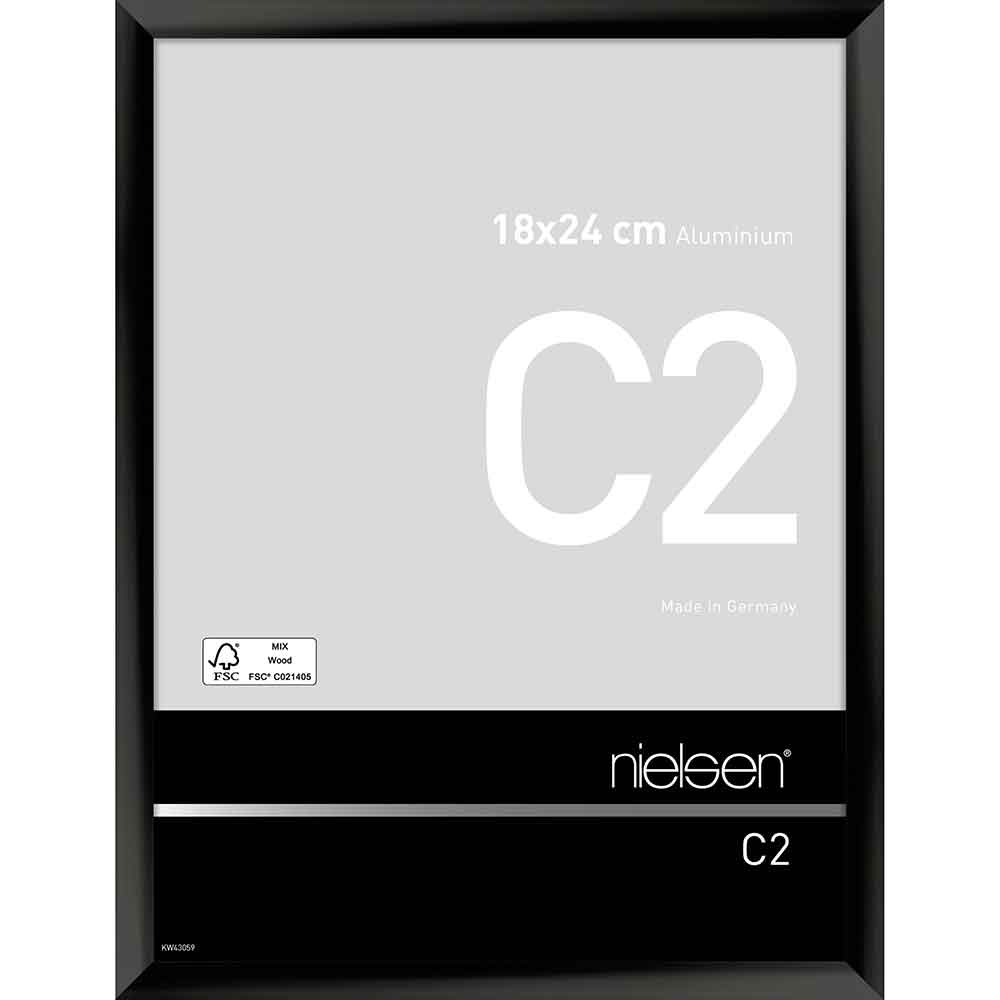Fotoram C2 18x24 cm | Eloxal svart blank | standardt glas