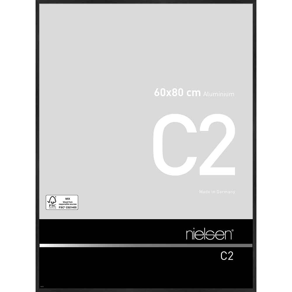 Aluminiumram C2 60x80 cm | svart matt struktur | Standardglas
