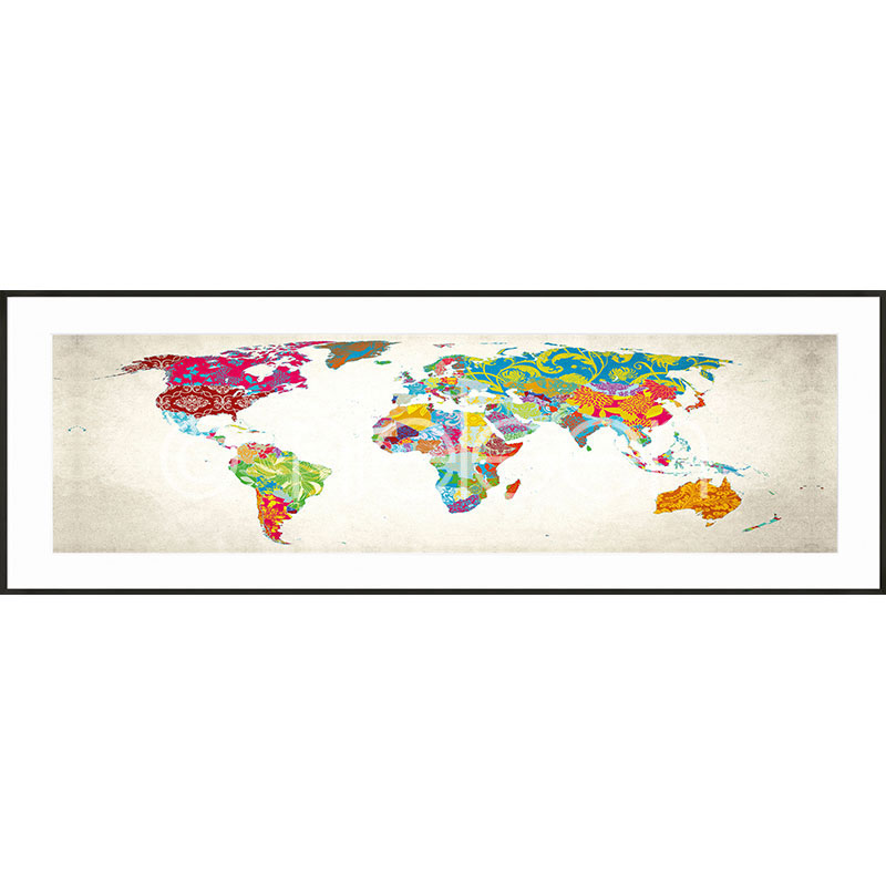 Färgglad världskarta med ram